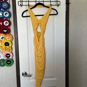 Oh Polly  asymmetrical cutout yellow dress